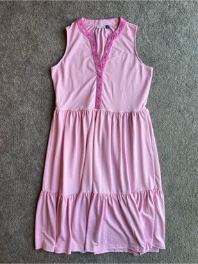 Cabana Life Pink Sleeveless Maxi Dress with Embroidered Trim